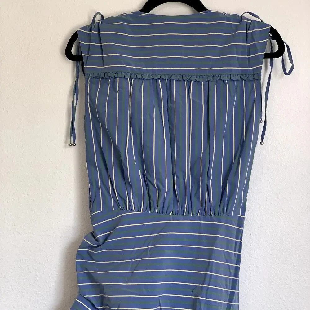 NWT Veronica Beard Teagan Stripe Ruched V-Neck Midi Dress in Blue/Kelly Green - Picture 7 of 15